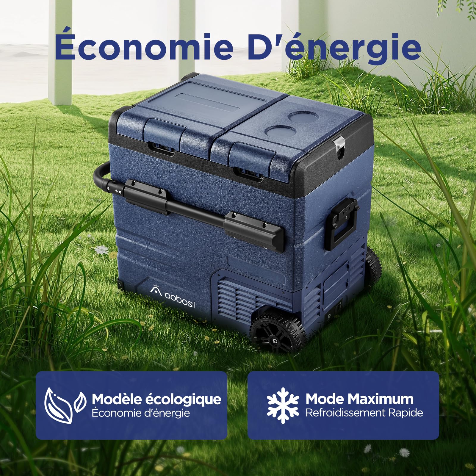 AAOBOSI 55L Glaciere Electrique, Bi-Zonal, Glaciere a Compression Avec APP, Chargement Par USB, Eclairage Par LED, 12/24 V et 100-240 V, -20°C à 20°C, Avec Roues, Pour De Nombreux Modèles De Véhicules