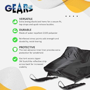GEARS Universal Snowmobile Storage Cover - All-Weather Protection for Storing Your Sled - Waterproof Tarp Snowmobile Cover that Fits Most Sleds - (Grand Touring Size)