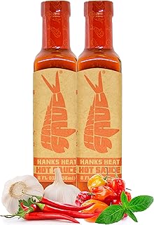 Hank Sauce Hank’s Heat Hot Sauce - Versatile Hot Pepper Sauce with Fresh Basil, Garlic & Aged Peppers - Hot Garlic Sauce with Mild Heat & Unique Flavor - Multipurpose Habanero Sauce - 2 x 8 Ounces