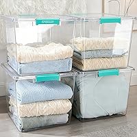 Vtopmart 4 Pack 72QT Crystal Clear Stackable Storage Bins with Lids - Organizing Totes for Closet, Bedroom, Clothes, Bedding