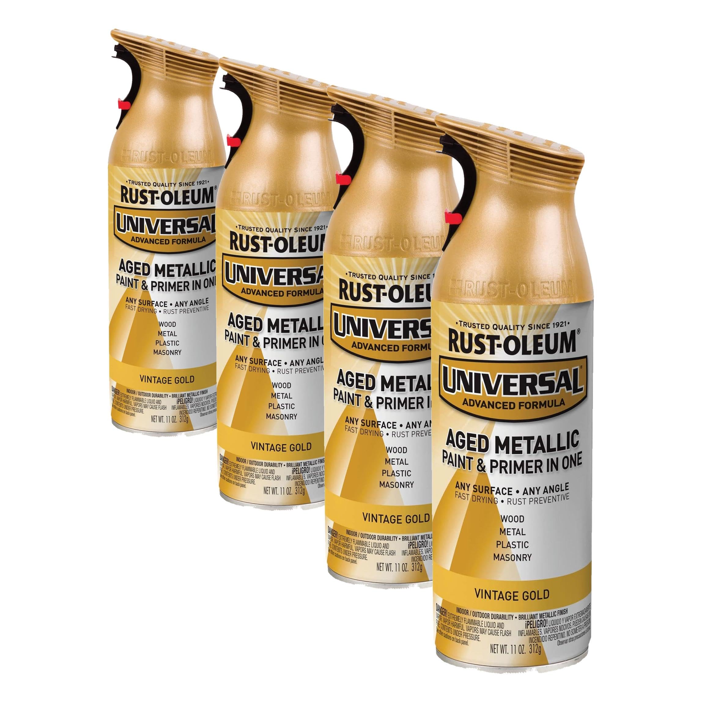 Rust-Oleum 342918 Universal All Surface Aged Metallic Spray Paint, 11 oz, Vintage Gold (Pack of 4)