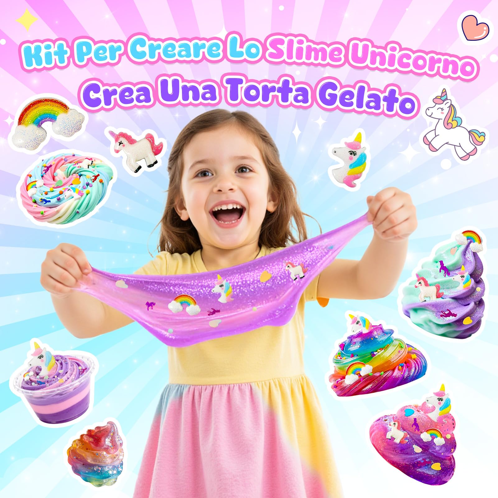 iKidiki Slime per Bambini, Giochi Bambina 6 7 8 9 10 11 12 Anni Femmina Unicorno Slime Fluffy Regalo Bambina 6 7 8 9 10 11 12 Anni DIY Fluffy Butter Slime Kit Unicorno Bambina Regalo Compleanno