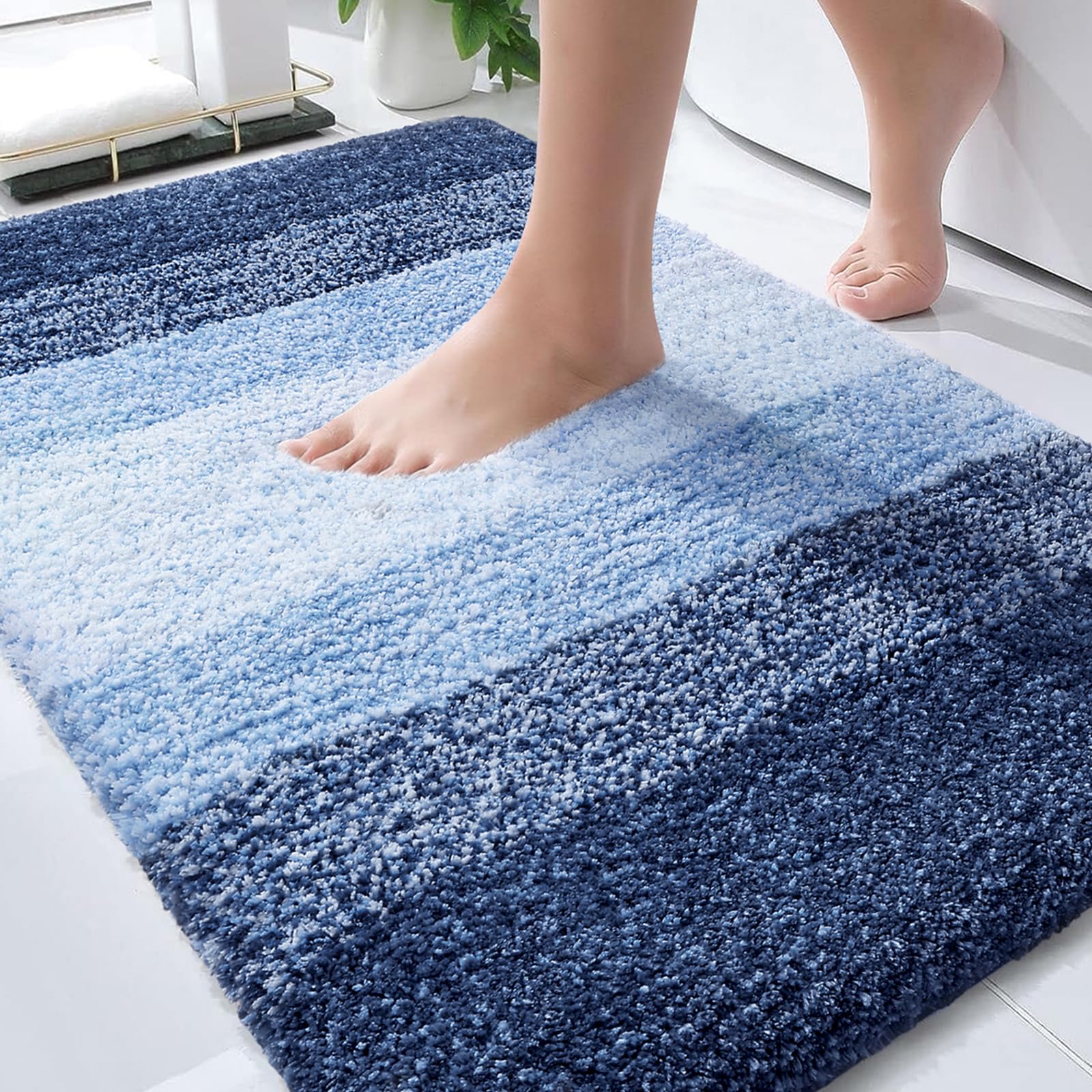 OLANLY Bathroom Rugs Mat 30x20, Extra Soft Absorbent Microfiber Bath Rugs | Navy, Non-Slip Quick-Drying Rubber Backing, Machine Washable Plush Bath Mat for Floor, Tub and Shower, Home Decor Accessories