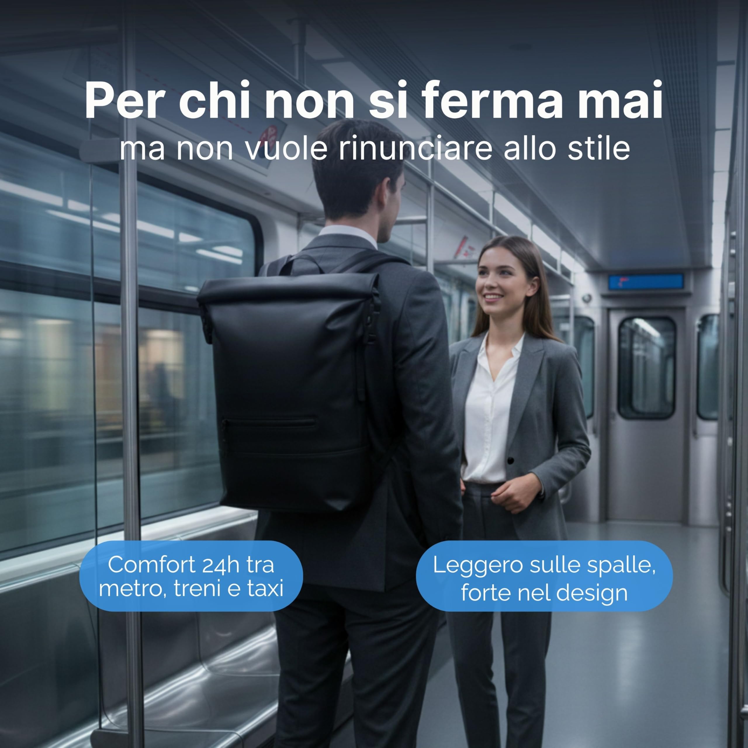 MASC Zaino Rolltop per Ufficio, Zaino da Lavoro Porta PC 17 Pollici, Elegante e Impermeabile perfetto per Uomo e Donna