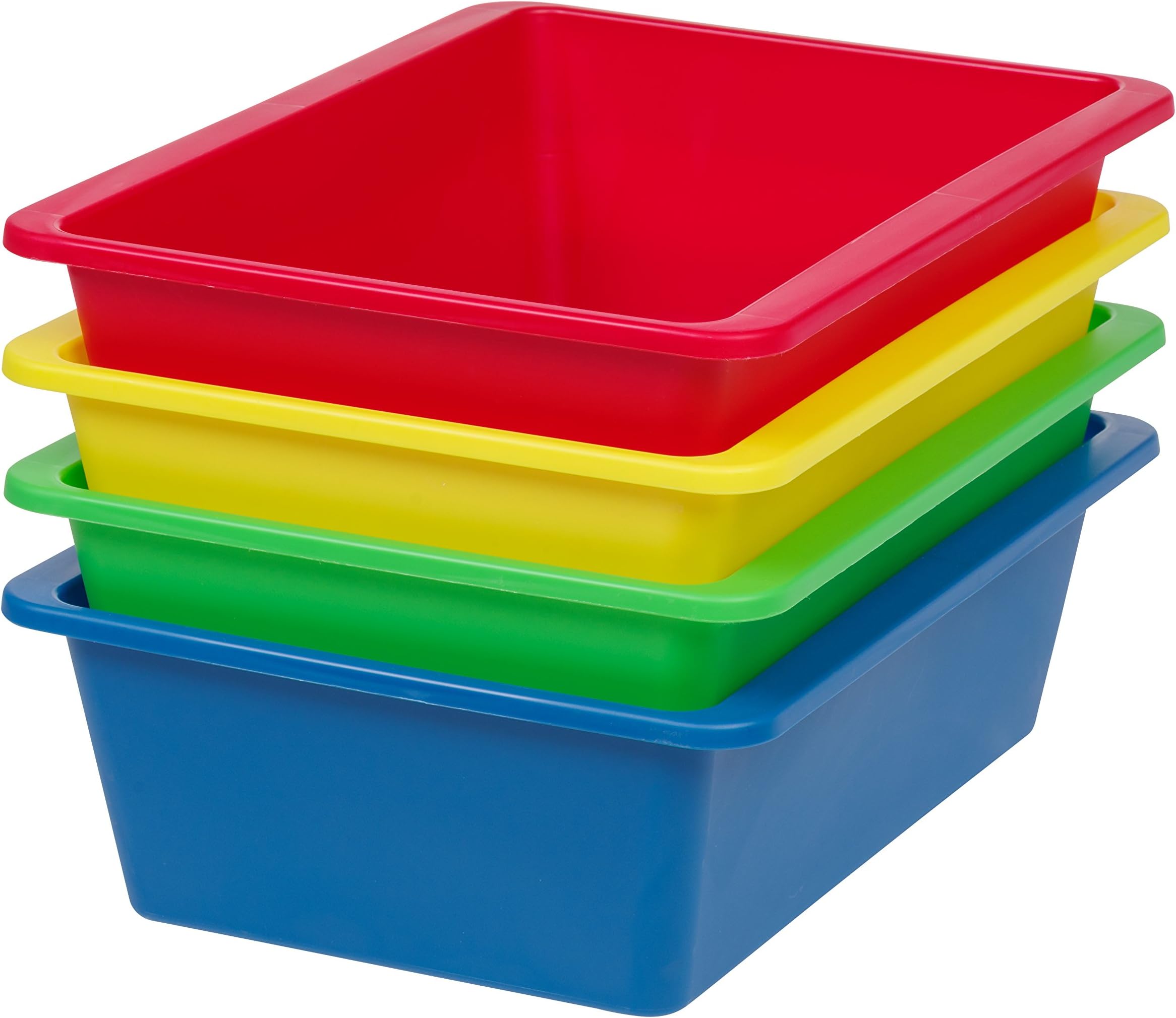 IRIS USA Large Multi-Purpose Plastic Storage Bins, 4-Pack, Durable Thick Plastic Organizer Containers for Toys Diapers Clothes Crafts Kids Room Playroom Daycare School Storage, Primary Colors
