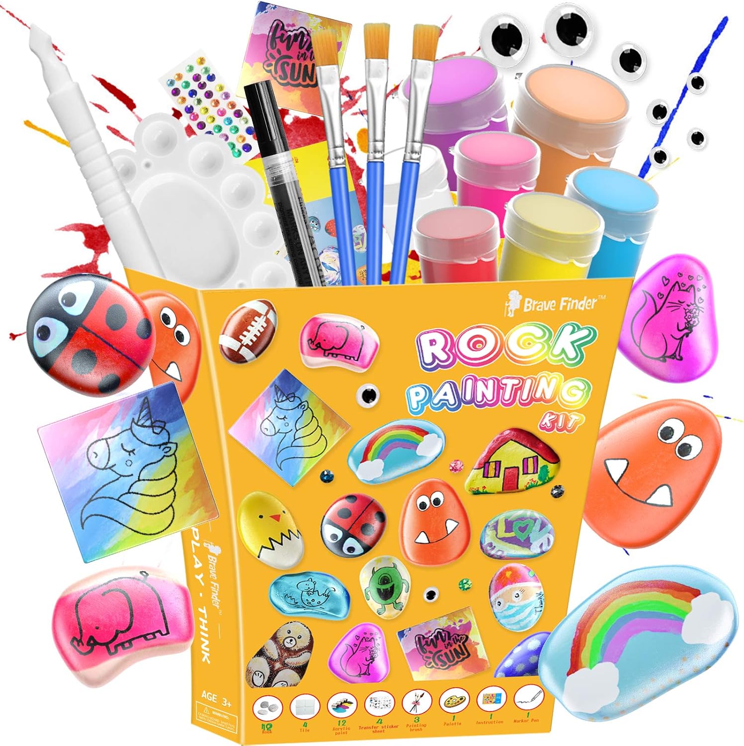Rock Painting Kit for Kids - Crafts Toy and Arts Set Painting Kit, DIY Art Set Ideas for Kids Activities - Includes Rocks & Waterproof Paint, Best Gifts for Girls & Boys Ages 4-12 1