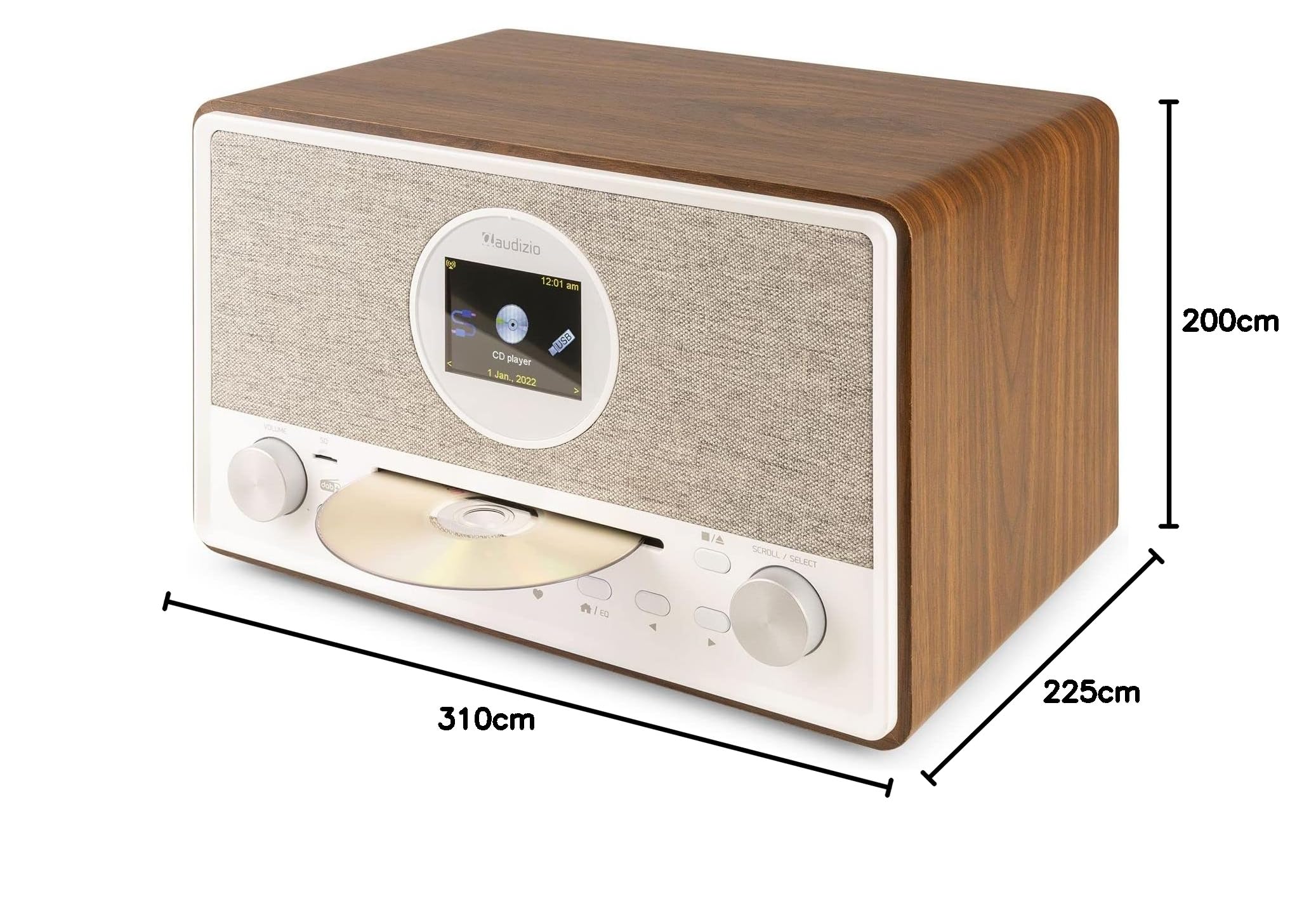 Audizio Lucca Radio Dab+ Internet Wi-FI 60W - Bois, Écran LCD 2,8", Bluetooth 5.0, CD, Deux Haut-Parleurs, Sortie Casque, Télécommande Incluse, Idéale pour Écouter la Radio à la Maison