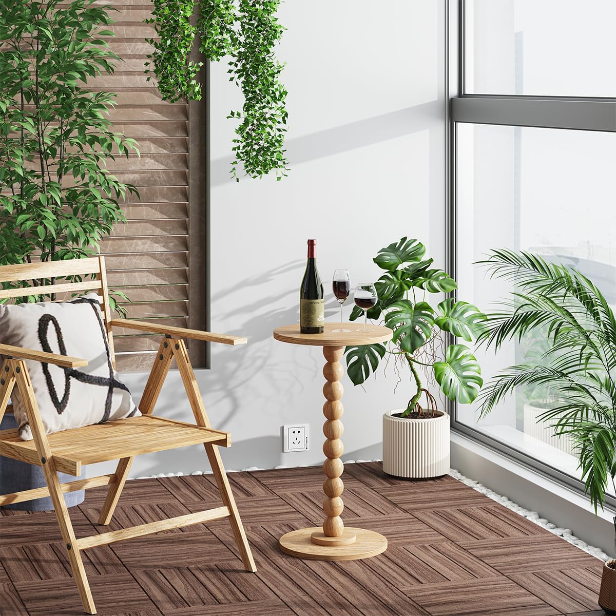 Small Round Side Table, Drink Table for Small Spaces, Pedestal End Table for Living Room, Modern Accent Nightstand with Solid Wood Leg for Bedroom, Corners and Office Natural Color UTBT005M