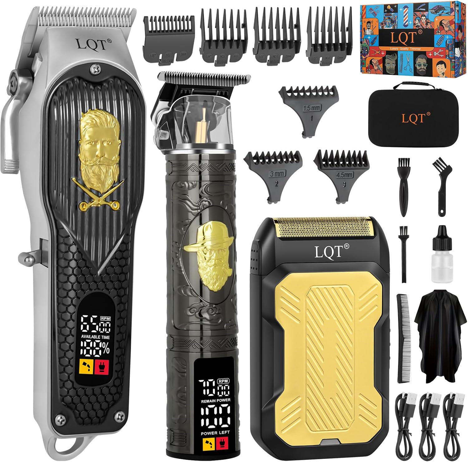 Professional Cordless Hair Clippers and Precision Beard Trimmer Set for Men, Barber-Grade Grooming Kit with Foil Shaver & USB Rechargeable Hair Cutting Machine, LED Display, Gifts for Men,Home Use