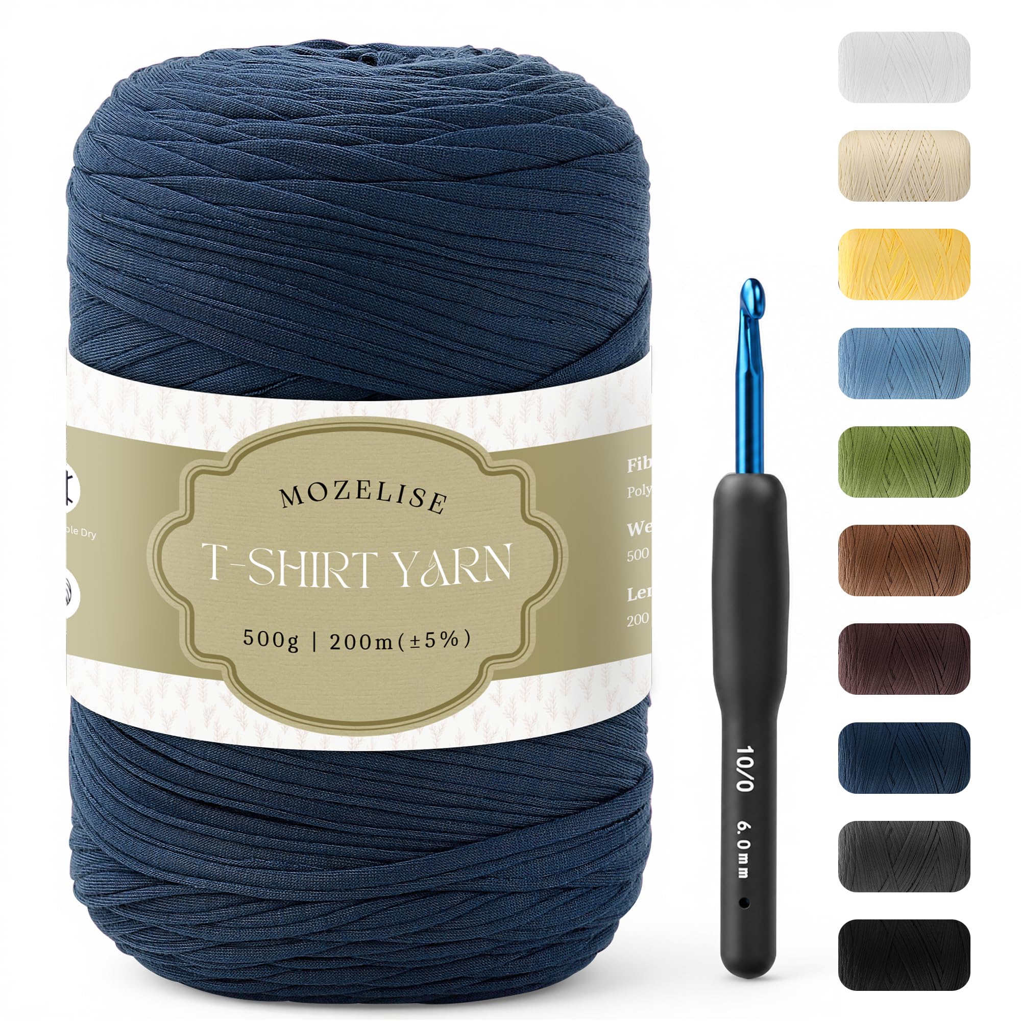 MOZELISE 500g / 200m T-Shirt Yarn for Crocheting & Knitting, Dark Blue