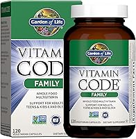 Garden of Life Vitamin Code Family Multi: Whole Food Multivitamin for Men, Women & Kids 6+ with Probiotics - 120 Vegetarian Capsules