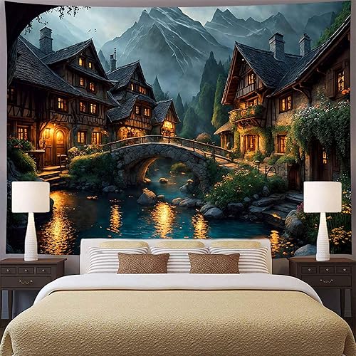 Miniatura 11 de Aidatain Tapiz de paisaje del mundo de cuento de hadas, tapiz grande de 90 pulgadas de largo x 84 pulgadas de ancho, tela de franela para colgar en