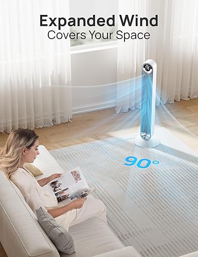Miniatura 5 de Dreo - Ventilador de torre para dormitorio, ventilador de piso DC actualizado de 9 velocidades ultrasilencioso, ventiladores oscilantes de 90° para