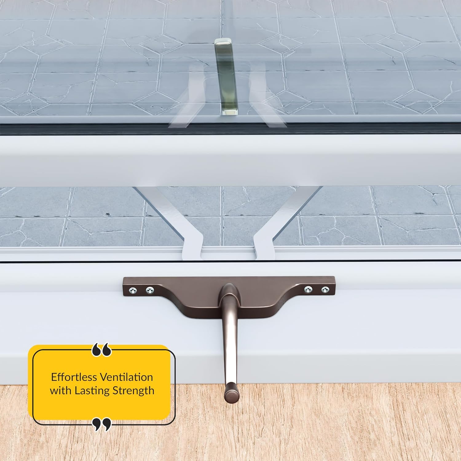 Brixwell Pivot Shoe Operator for Single Vent Awning Windows, Metal Construction with Bronze Finish, 27-3/4" Body Length, 11" Arm Length, Face Mounted, 13" Track Length, Handle Sold Separately