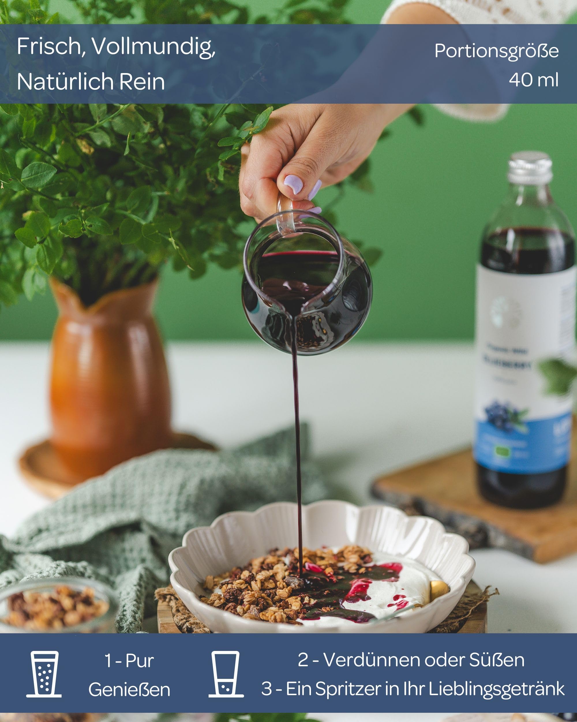LOOV Bio Wildheidelbeersaft aus nordischen Wäldern, 100% direkt gepresster Blaubeersaft, nicht aus Konzentrat, ohne Wasser- und Zuckerzusatz, echter Direktsaft, 6 x 500 ml