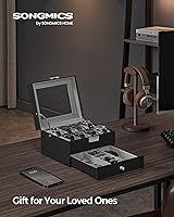 Vista 16 de SONGMICS Caja de reloj, organizador de 20 ranuras para reloj con tapa de vidrio grande, almohadas extraíbles, cerradura de metal, regalo para seres