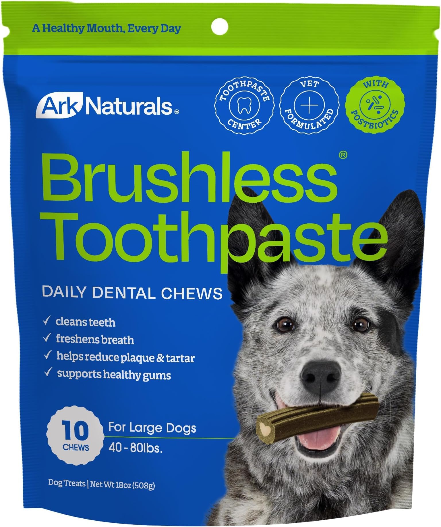 ARK NATURALS Brushless Toothpaste, Dog Dental Chews for Large Breeds, Freshens Breath, Helps Reduce Plaque &amp; Tartar, 18oz (Pack of 6)