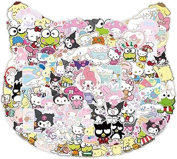 100PCS My Melody and Kuromi Stickers, Hello Kitty Stickers Pompompurin Keroppi Sticker, Cute Sanrio Sticker Japanese Kawaii Decals