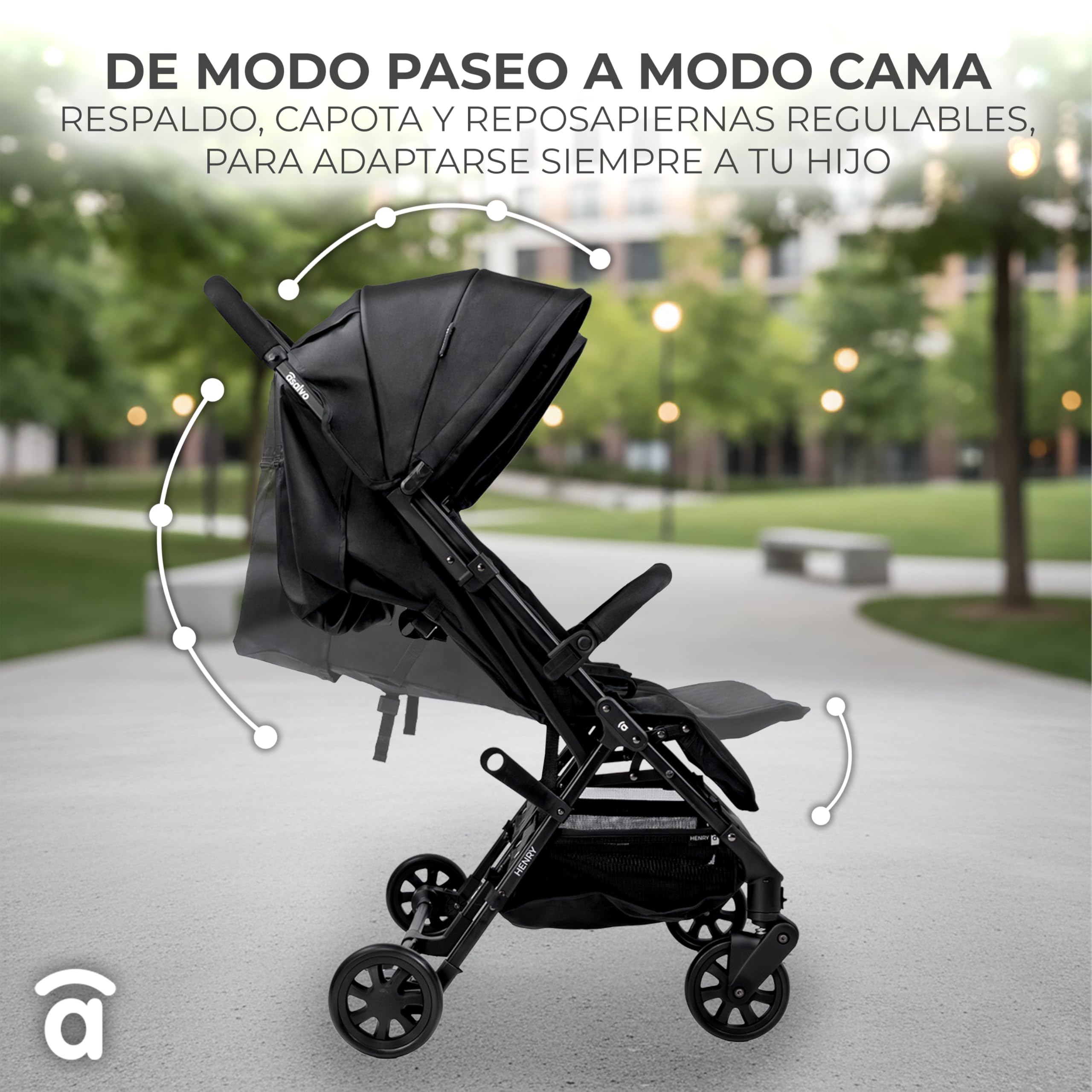 Silla de Paseo Doble para Gemelos o Hermanos, Ligera, Reclinable y Plegable con Capotas y Freno Trasero – Asalvo DOUBLE HENRY Gris