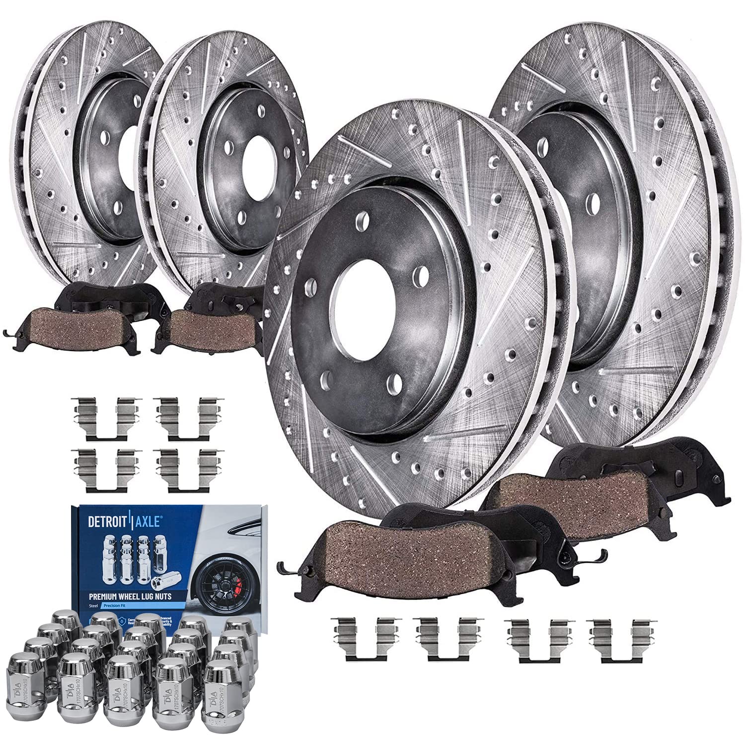 Detroit Axle - Brake Kit for Chevrolet Blazer S10 GMC Jimmy Sonoma | Isuzu Hombre Oldsmobile Bravada, Front and Rear Drilled &amp; Slotted Brake Rotors Ceramic Brake Pads Wheel Lug Nuts Replacement