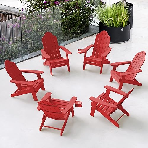 Miniatura 36 de LUE BONA Juego de sillas plegables Adirondack de 6, sillas de patio resistentes al fuego de color marrón oscuro HDPS, sillas modernas de plástico