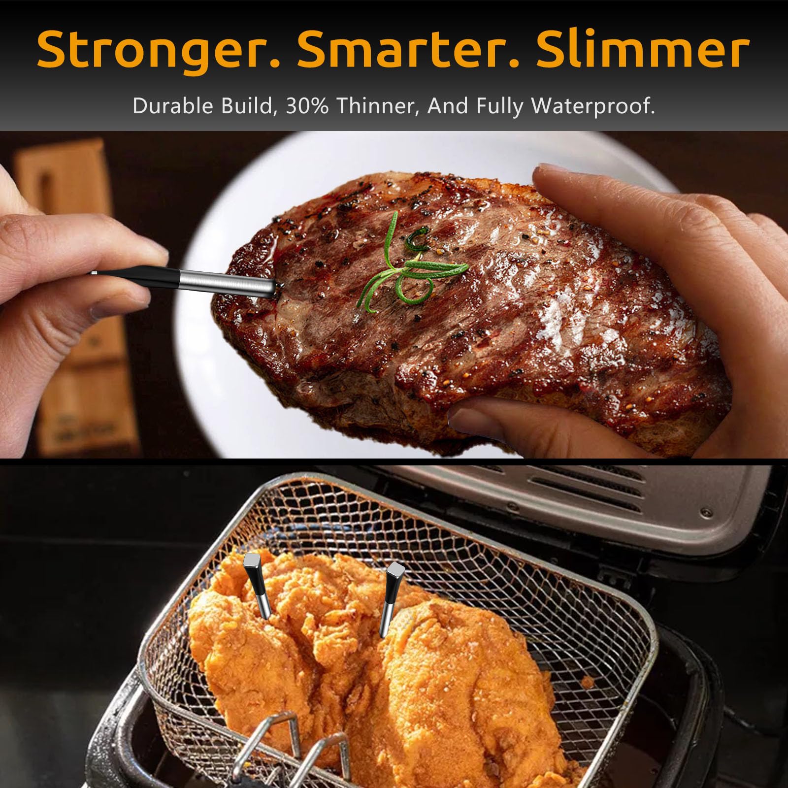 Yonktoo Meat Thermometer Digital Wireless, Long-Range BBQ Thermometer with 4 Probes, Dual Sensors for Perfect Grilling & Smoking - Black