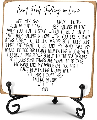 Can't Help Falling in Love - Decoración de escritorio, placa de madera con soporte para Love One, para amante, novio, novia, marido, esposa -A37