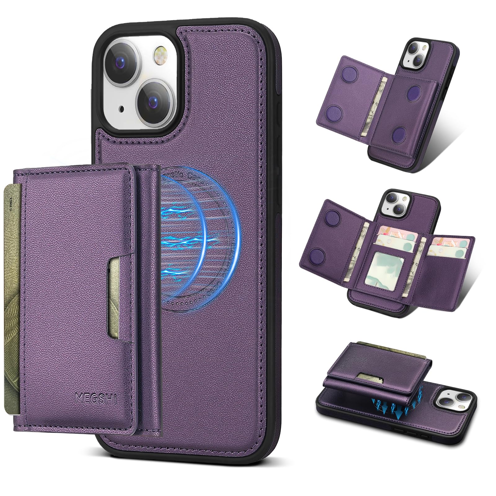 Godzoen for iPhone 15 Wallet Case, 2-in-1 Detachable Phone Case, Card Holder RFID Blocking, Fashionable Faux Leather Card Slot & Folding Design (