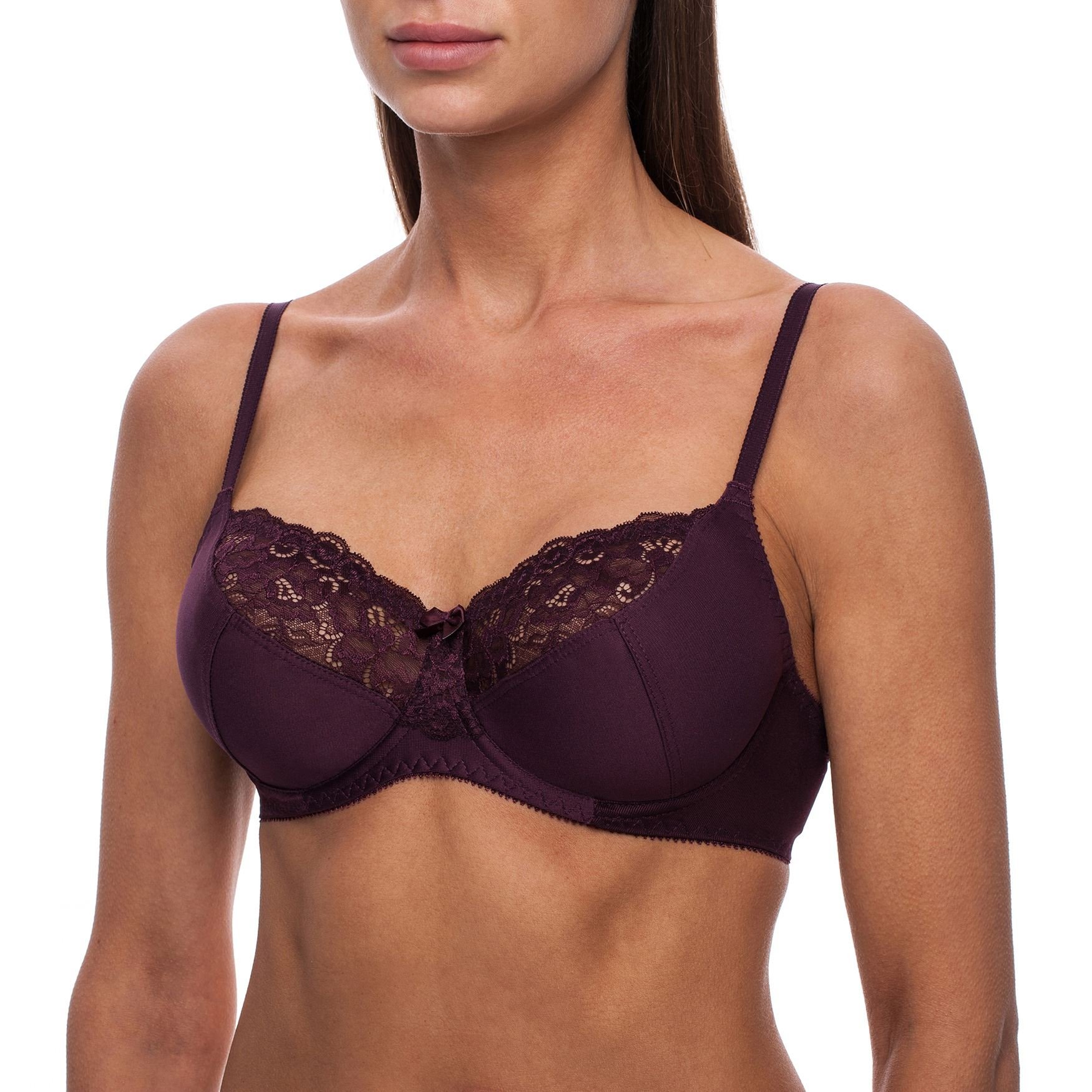 frugue Minimiser Bra Underwired Full Coverage Support with Lace Trim Purple 38 DD
