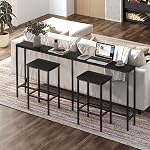 MAHANCRIS Bar Stools, Set of 2 Bar Chairs, 65 cm Tall Counter Bar Stools, Kitchen Breakfast Bar Stools, Rectangular Industrial Bar Chairs, for Dining Room, Bar, Black BAHB0101