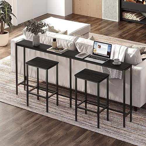 Miniatura 7 de MAHANCRIS Taburetes de bar, juego de 2 sillas de bar con reposapiés, taburetes de comedor de 2 piezas, 25.8 pulgadas de altura, taburetes de bar