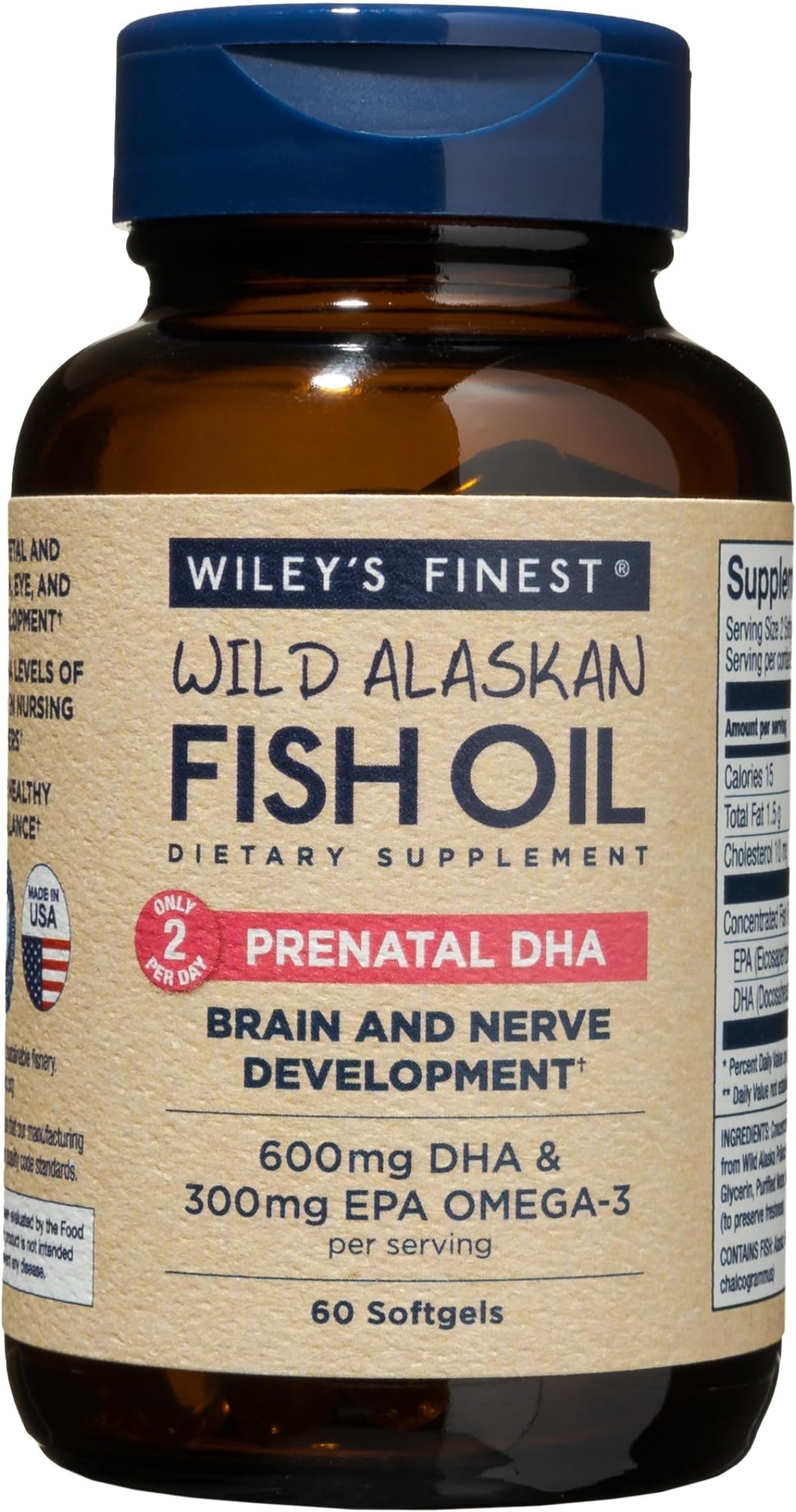 Wiley's Finest 600 Mg Prenatal Dha Wild Alaskan Fish Oil, 60 Softgels