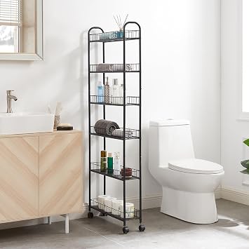 VZE Slim Rolling Storage Cart with Wheels, 6-Tier Rack, 6 Baskets, Kitchen Bathroom Laundry Organizer