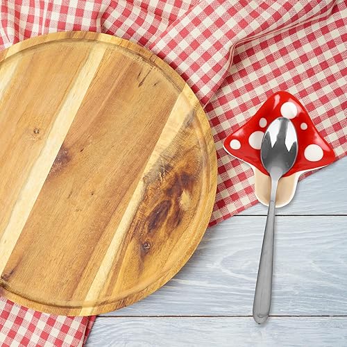 Miniatura 7 de Whaline Soporte para cucharas de hongos de otoño, 4 piezas, soporte para cucharas de cerámica de hongos rojos, plato de anillo para cocina, hogar,