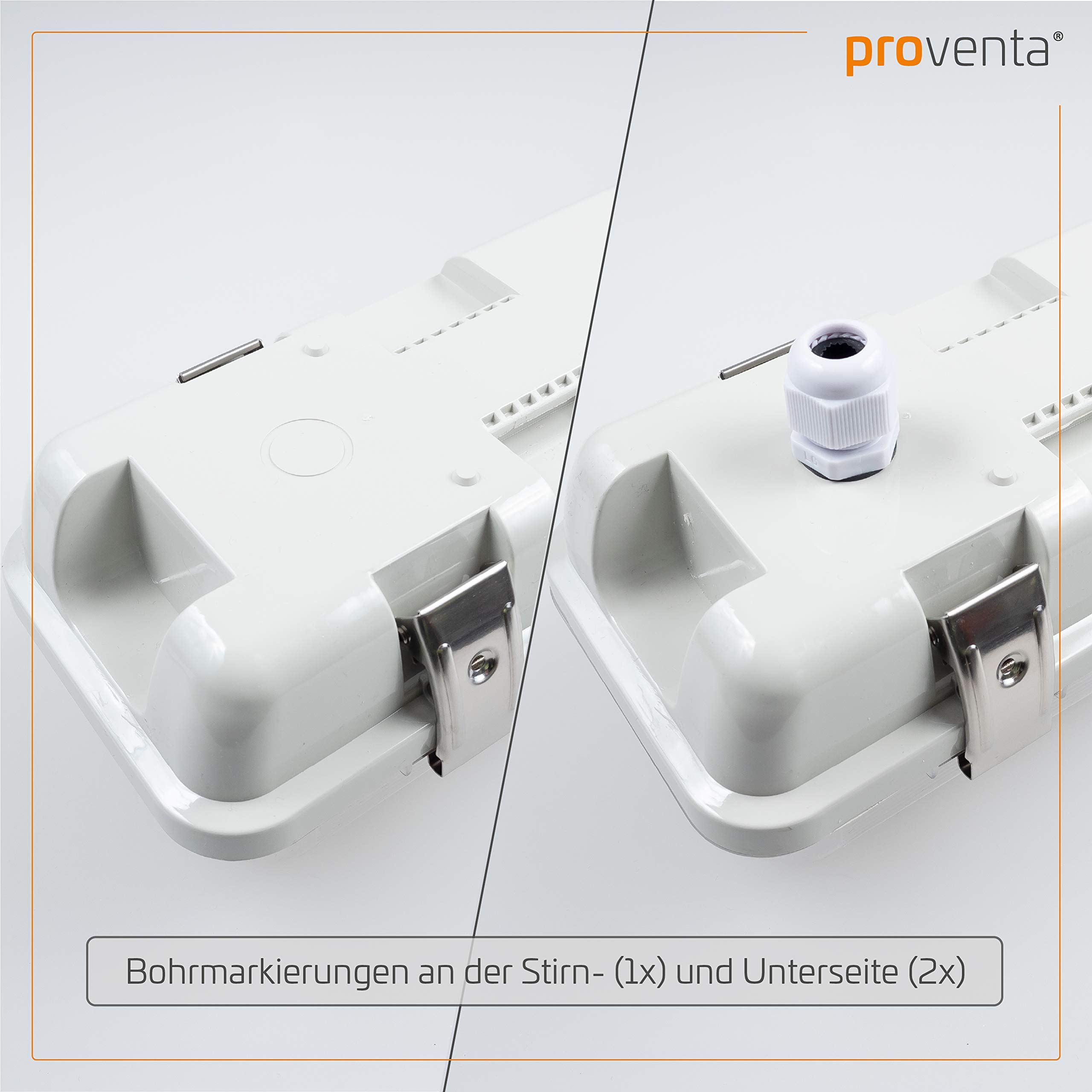 Proventa Feuchtraumleuchte mit 2 LED-Röhren 150 cm, 33 W, 6.120 Lumen, 4.000 K, IP65, 50.000h, IK08, Kunststoff grau, Flackerfrei