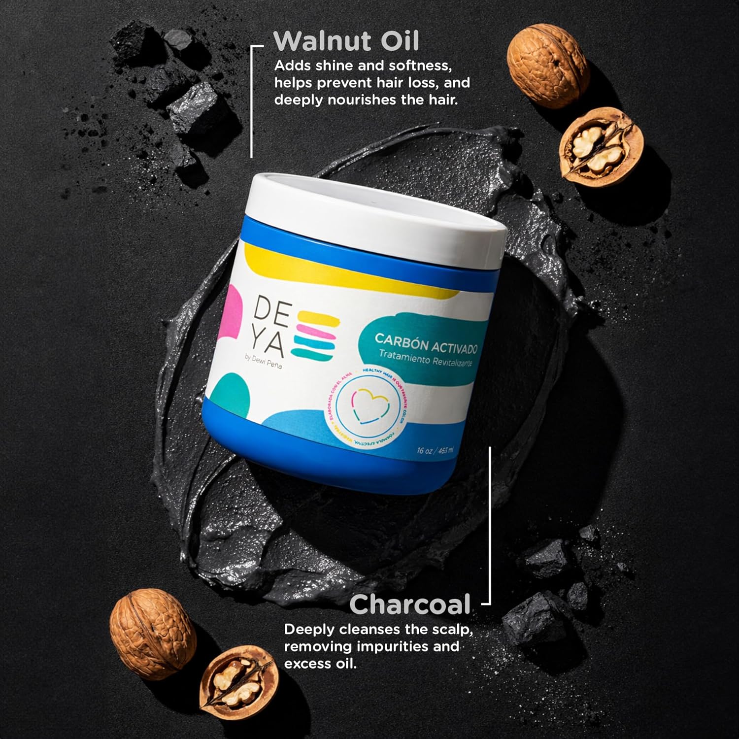 DEYA Carbon Activado- Activated Charcoal Mask for Deep Hydration and Repair Very Damaged Hair and Split Ends (16 OZ)