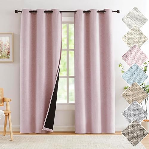 Miniatura 11 de Cortinas de lino natural opacas para dormitorio de 84 pulgadas de largo, con aislamiento térmico y reducción de ruido, paneles de cortina de tejido