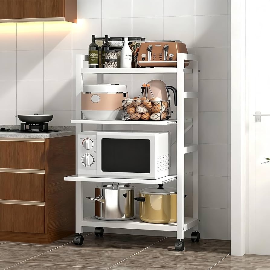 Amazon.co.jp: キッチンラック レンジラック 4段 スライド式棚板