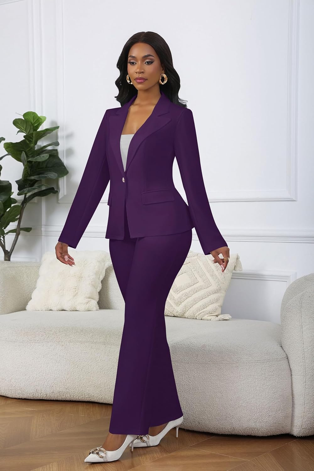 Salimdy 2 Piece Pant Suits for Women Business Casual Outfits Dressy Blazer Jackets and Pencil Pants Work Set