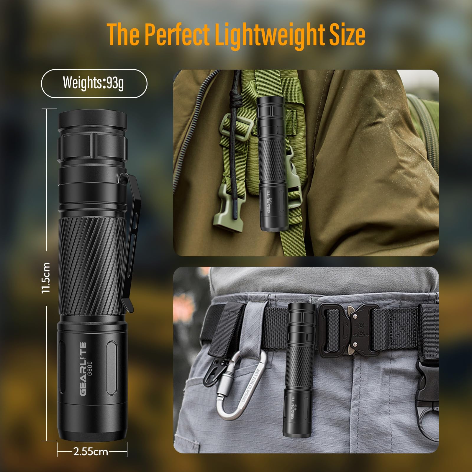 GEARLITE Latarka LED, ładowana, super jasna, z zoomem 2200 lumenów, z 3 trybami świecenia i długim czasem pracy, wodoszczelność IP65, taktyczna latarka na kemping, wędkowanie, wędrówki, w sytuacjach