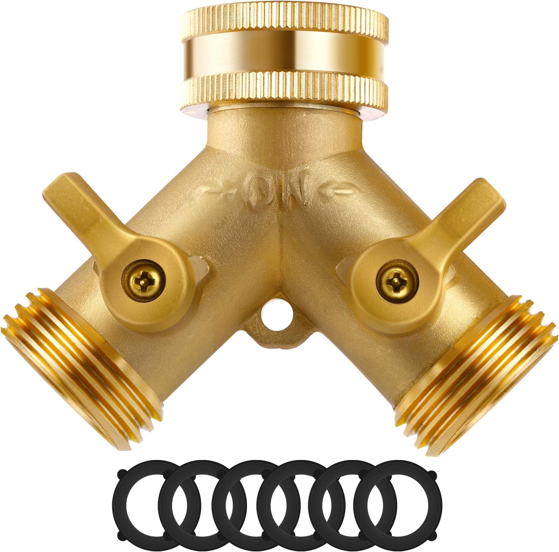 Yoassi Hose Splitter Brass Garden Hose Splitter 2 Way Heavy Duty Water Hose Splitter Water Y Connector, y Hose Splitter 2 Way with 2 Valves Plus 6 Extra Rubber Washers (Brass)