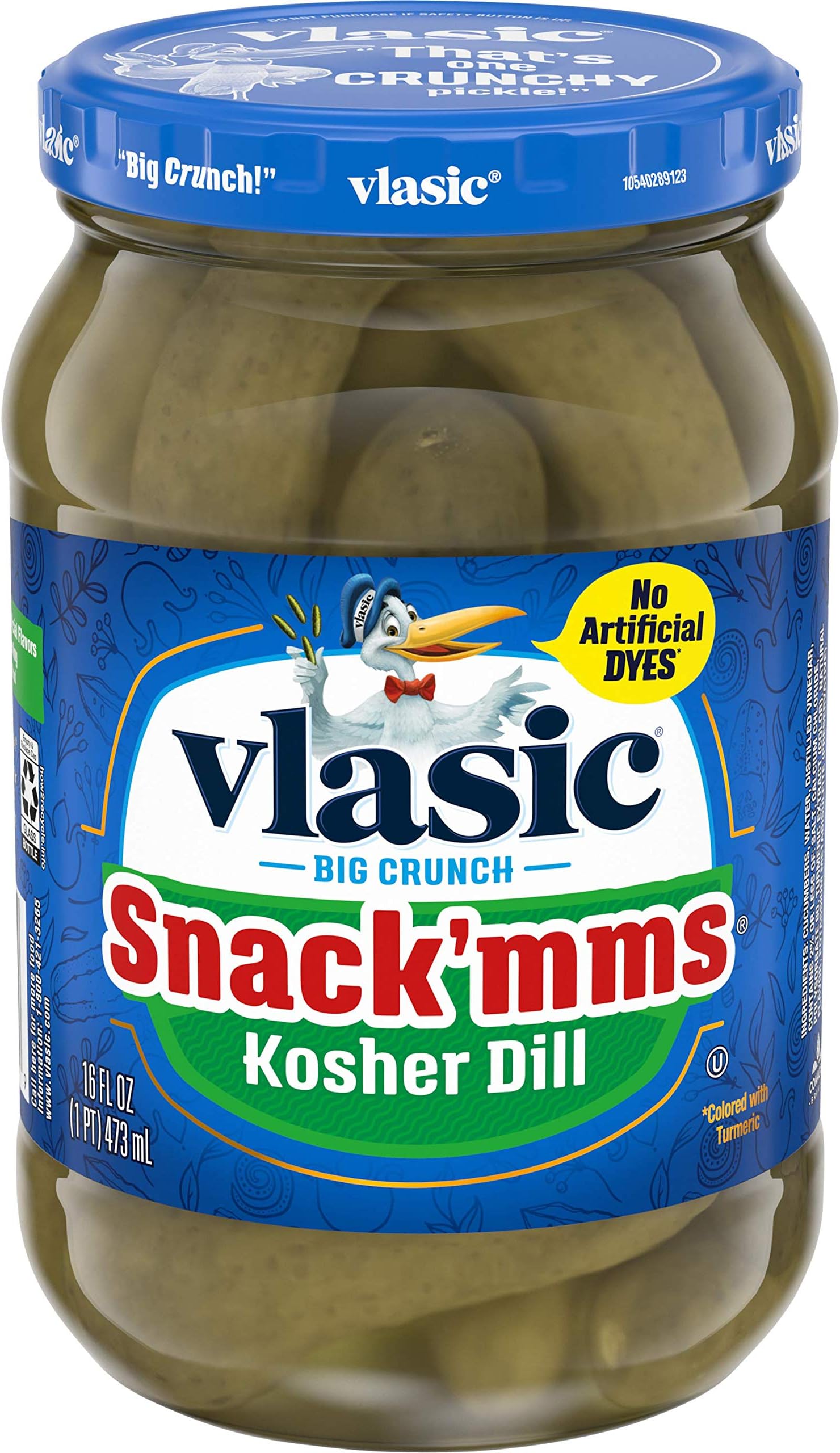 VlasicSnack'mms Kosher Pickles Dill Minis, Keto Friendly, 16 FL OZ (Pack of 6)