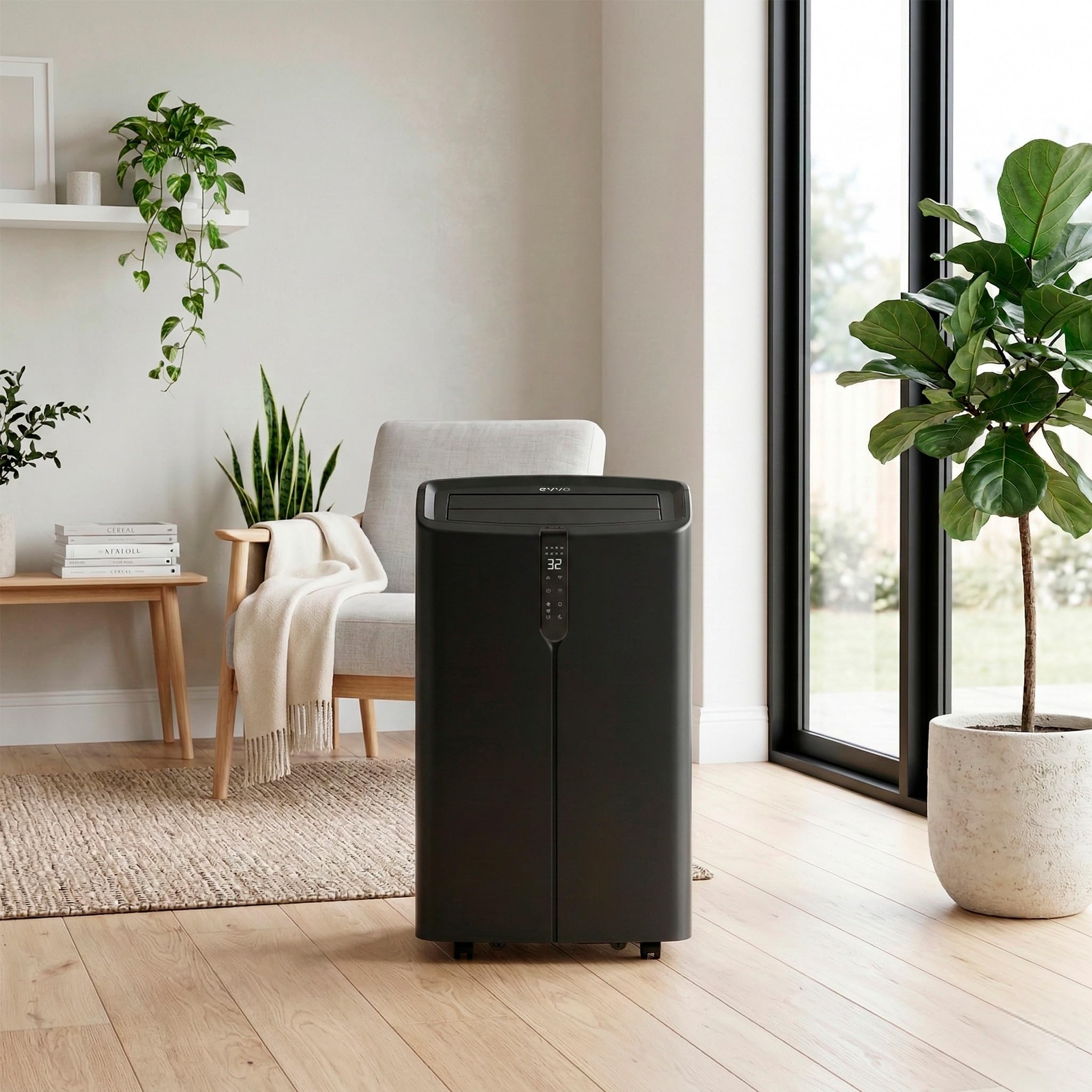 EVVO Clima P14 Silent Climatiseur portable Wi-Fi 14 000 BTU avec pompe à chaleur pingouin climatiseur et chauffage Wi-Fi silencieux déshumidificateur froid et chaleur avec kit de fenêtre