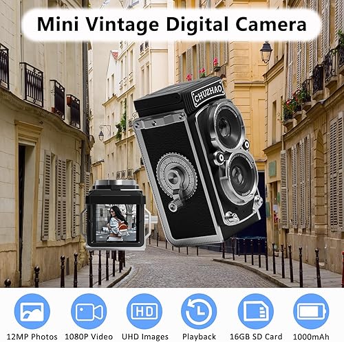 Miniatura 2 de CHUZHAO - Mini cámara digital vintage, estilo retro, punto y disparo, enfoque automático de video y foto de 1080P, cámara de bolsillo compacta