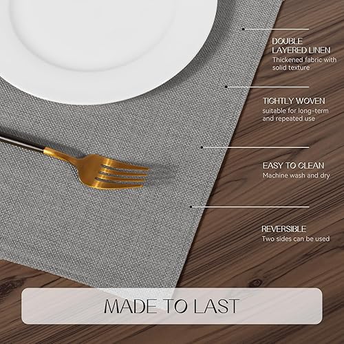 Miniatura 4 de Romanstile Juego de manteles individuales de tela de 6 a 12 x 18 pulgadas, resistentes al calor, de arpillera gruesa de doble capa, lavables de lino