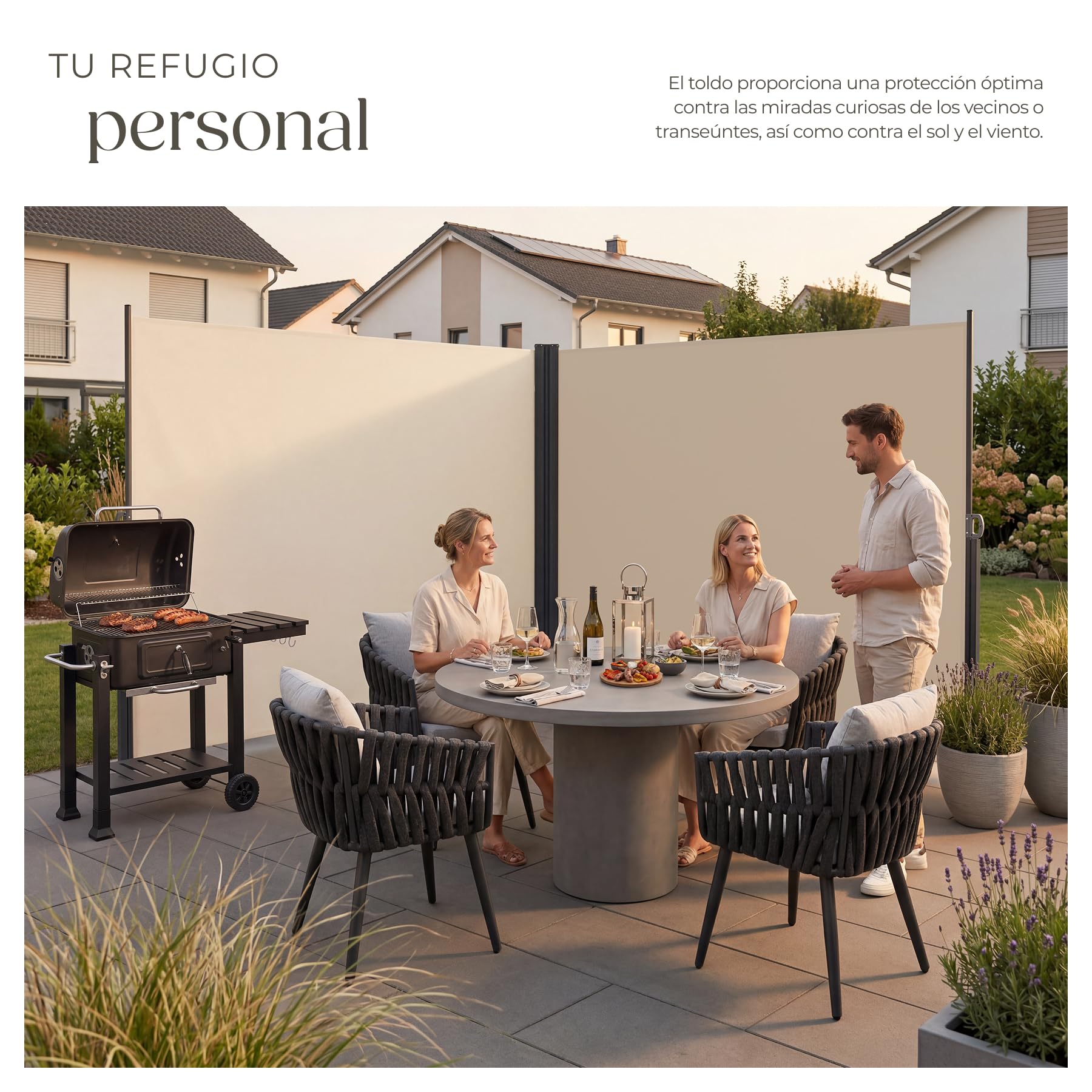 tectake® Toldo Retractil Exterior Doble 200x600 cm, Toldos Exterior Terraza, Separador de Ambientes, Paravientos, Toldo Lateral, Toldos Terraza, Parasol Lateral Jardin - Beige