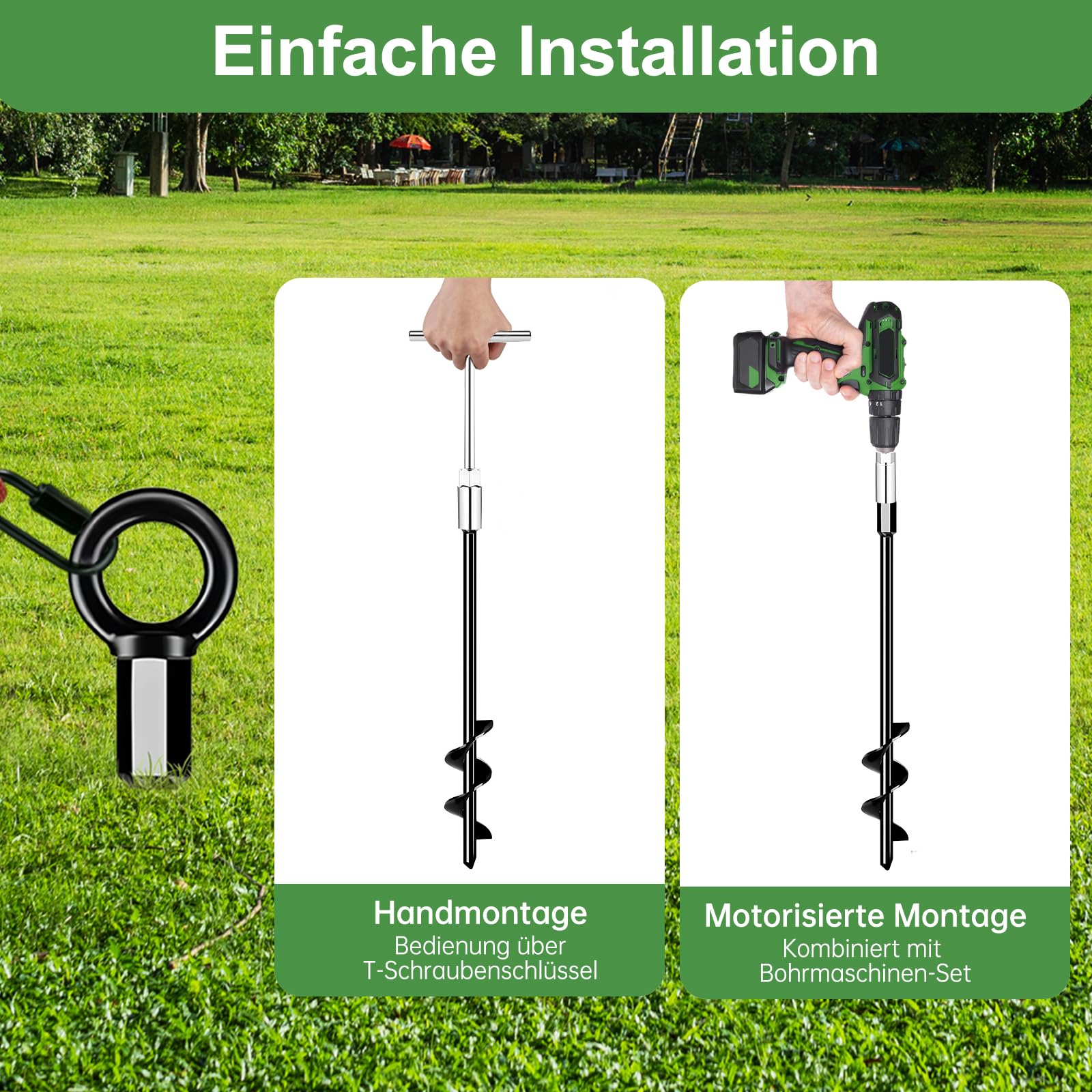 Bodenanker zum Eindrehen, Erdanker aus Stahl 45,9 cm – Robuste Bodenanker für Trampolin, Zelt, Schaukel & Markise, Wind- und rostbeständig, ideal für Garten & Camping