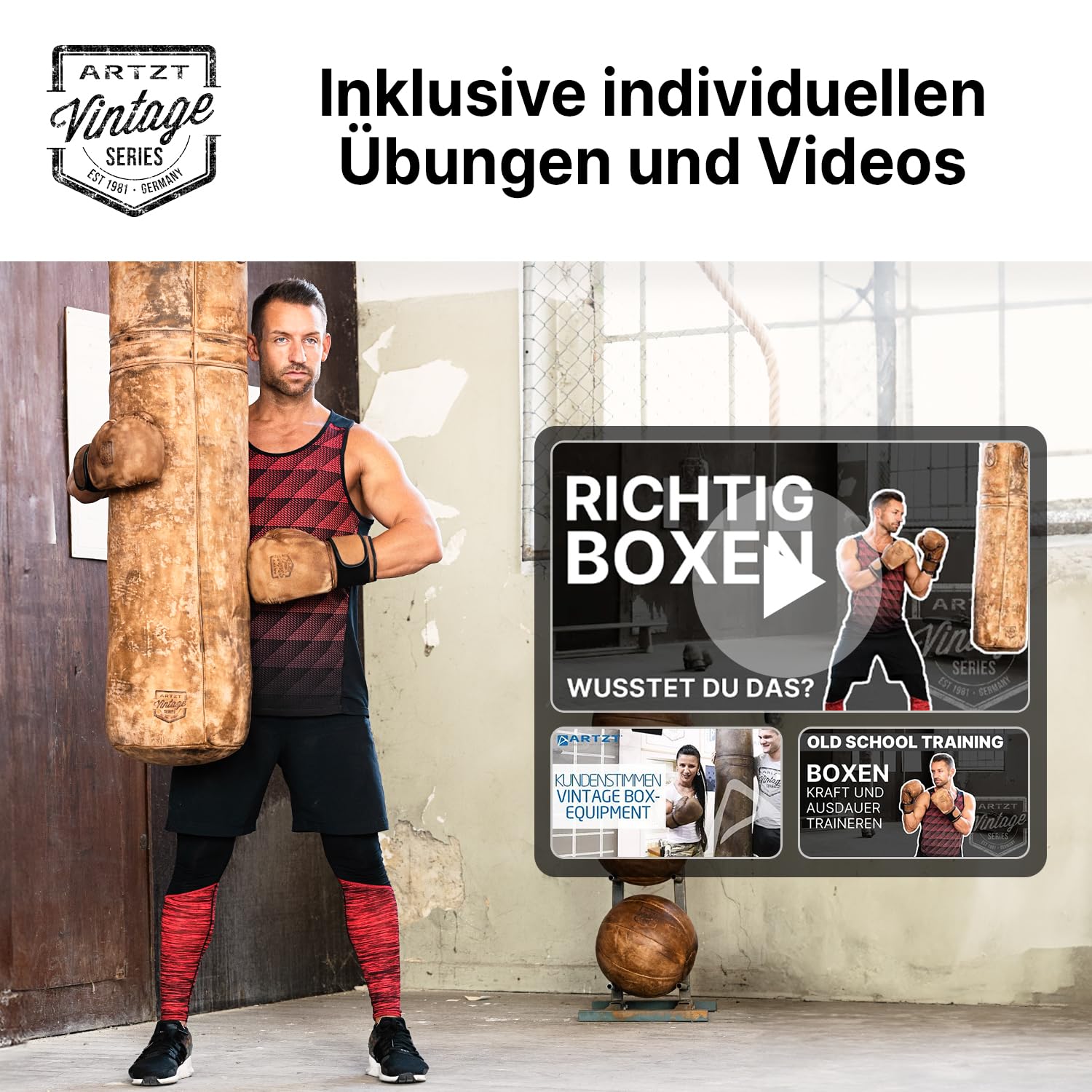 ARTZT Vintage Series Boxhandschuhe Rindsleder | Authentischer Vintage-Look | Ideal für Sparring, Boxsack & Pratze | Für Männer, Frauen & Jugendliche | Handgelenkschutz | Umweltfreundliche Verpackung