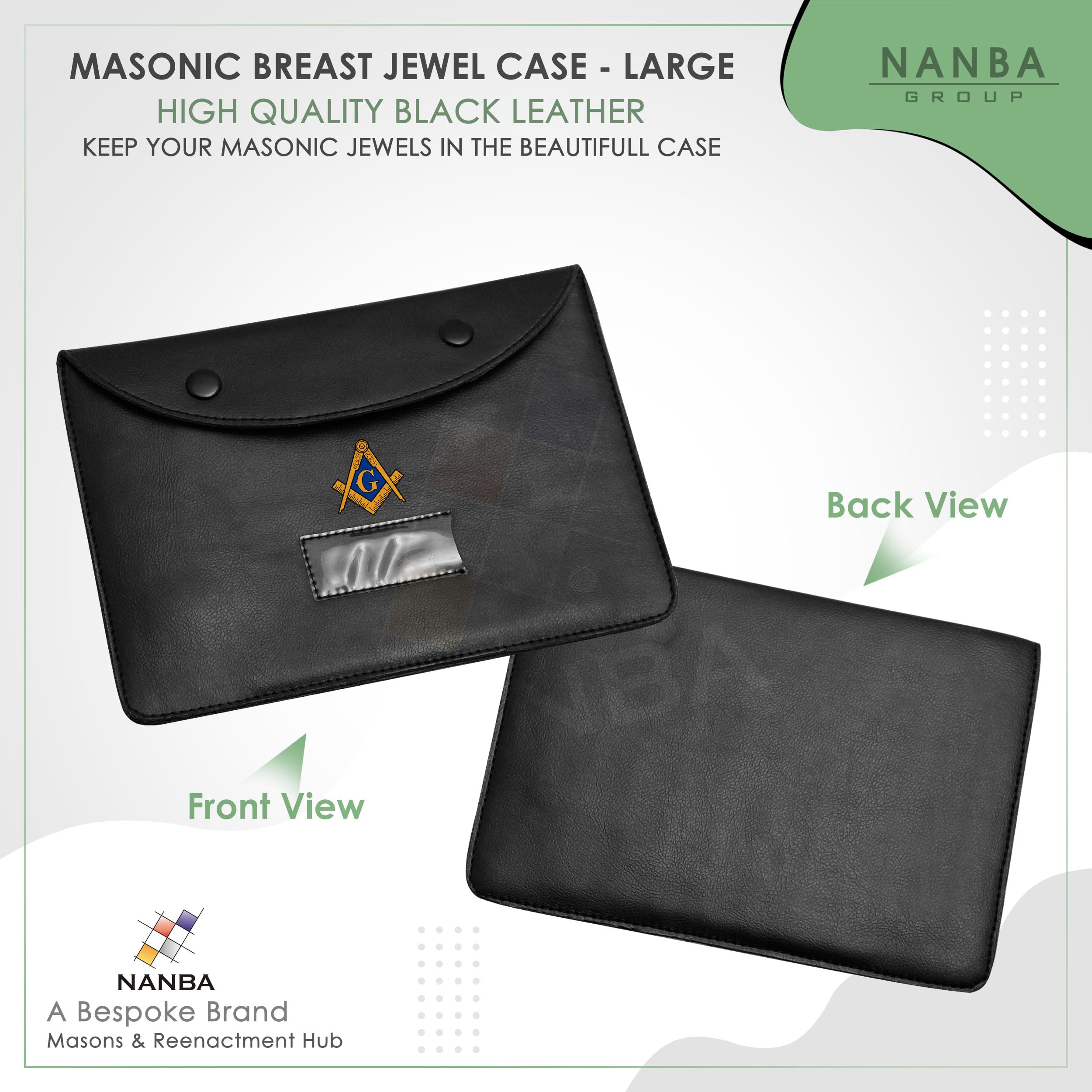 Masonic Regalia Pocket Jewel Holder Case Leather Carry Wallet with Soft Lining for Freemason Lodge Jewels, Pins & Badges - Square Compass G Gold & Blue - Printed