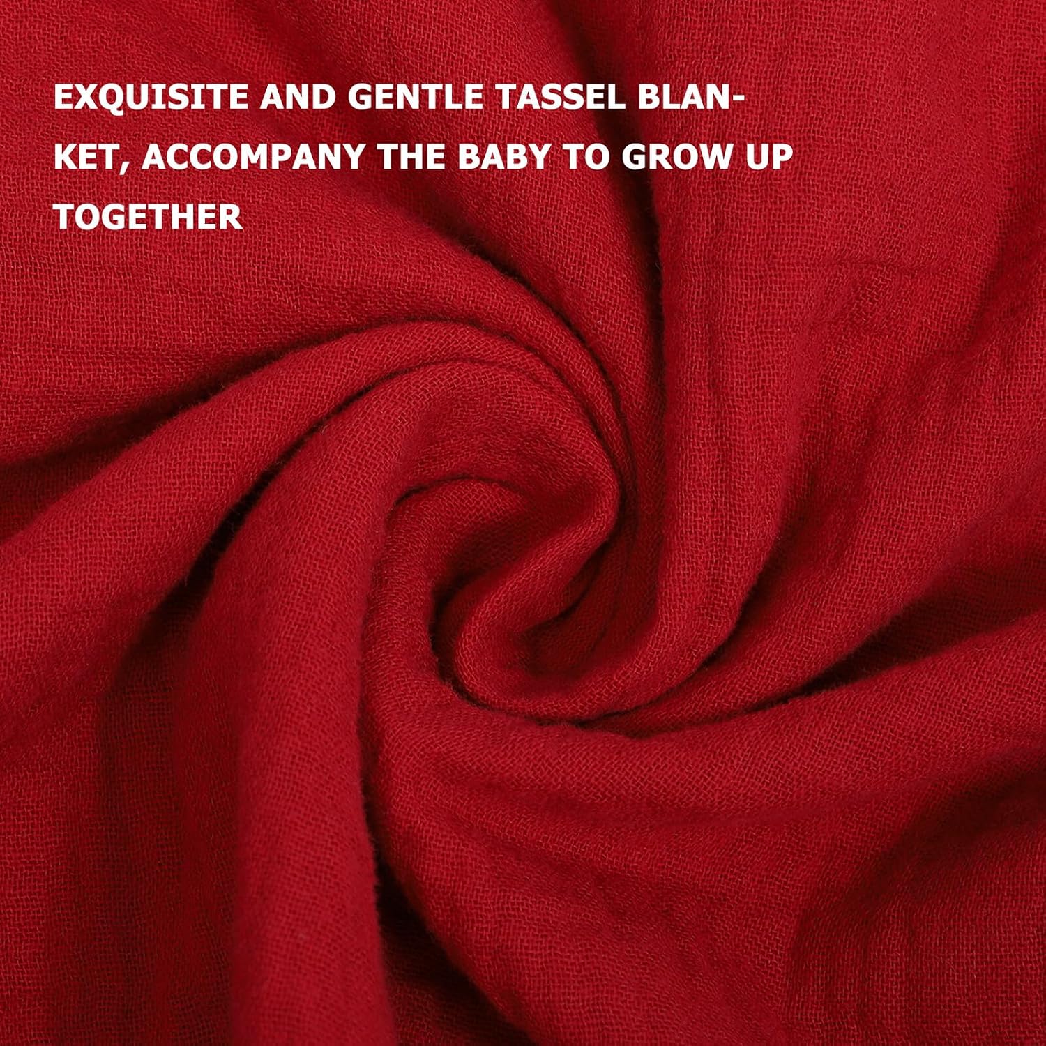 Vaguelly Gauze Receiving Blanket for Nursery, Cotton Blanket Burgundy with Tassel Edge, Soft Breathable Bedding for Newborns